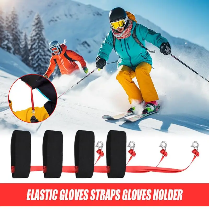 4pcs Ski Glove Wrist Strap Tie Rope Sport Glove Strap Elastic WristLeash Anti-Lost Lanyard For Ski Mountaineering Outdoor Sport