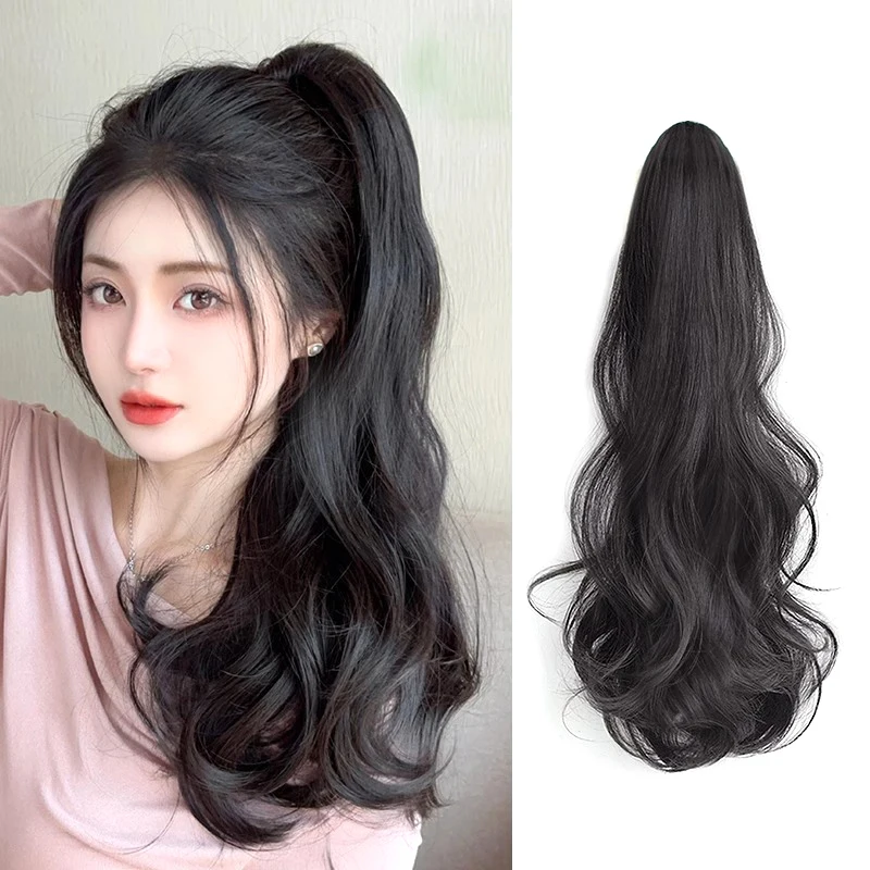 Synthetic Long Curly Hair Band With Grab Clip Ponytail Wig Curly Hair False Ponytail Fluffy Hair Can Be Braided