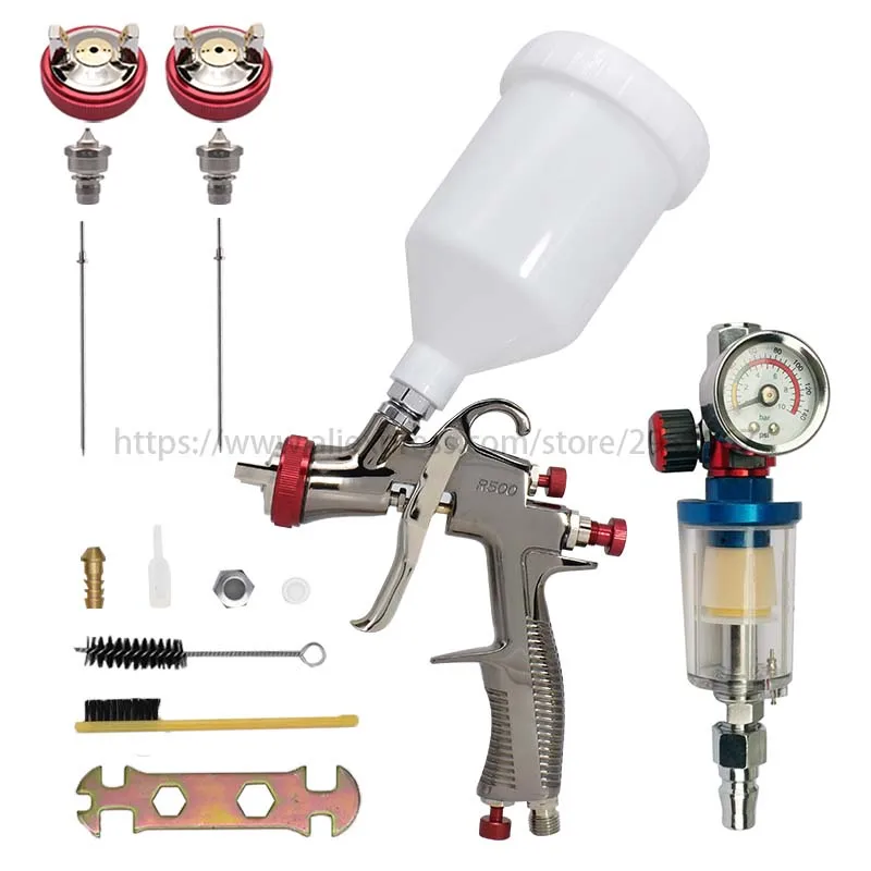 

Spray Gun 1.3/1.5/1.7/2.0mm Nozzle R500 LVLP Spray Gun 600cc Paint Airbrush And Air Regulator Gauge Water Oil Separator Filter