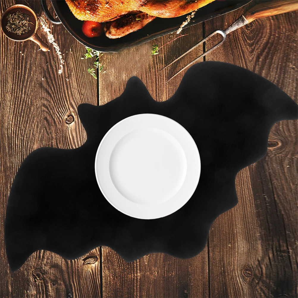 

16Pcs Halloween Bat Shaped Felt Placemats Black Dining Table Mats Halloween Party Decorations Spider Web Placemats