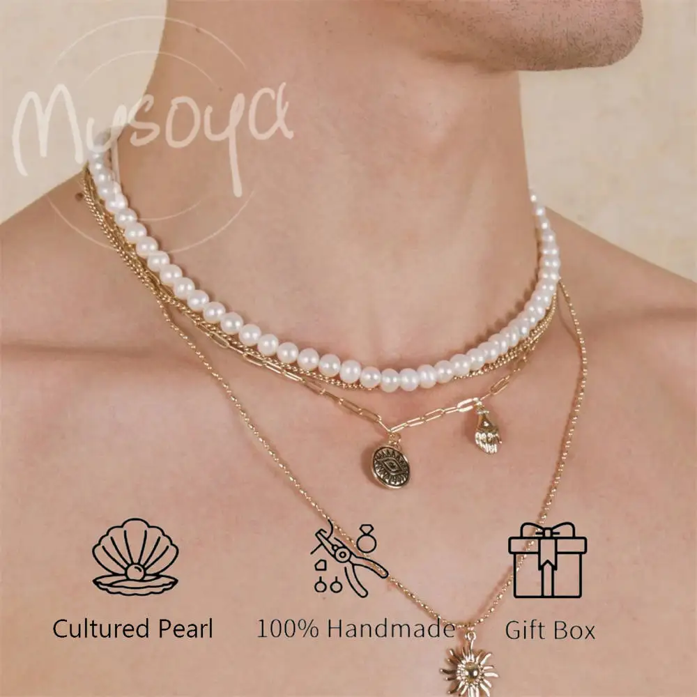 

MYSOYA White Freshwater Pearl Necklace 6-7mm with Gift Box Gift for Her/Him, for Birthday/Wedding/Anniversary/Valentine's Day