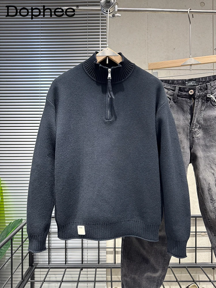 النمط الياباني INS نصف الياقة المدورة سستة سترة الرجال الشتاء تنوعا البلوز محبوك سترة الشباب عادية سميكة #1