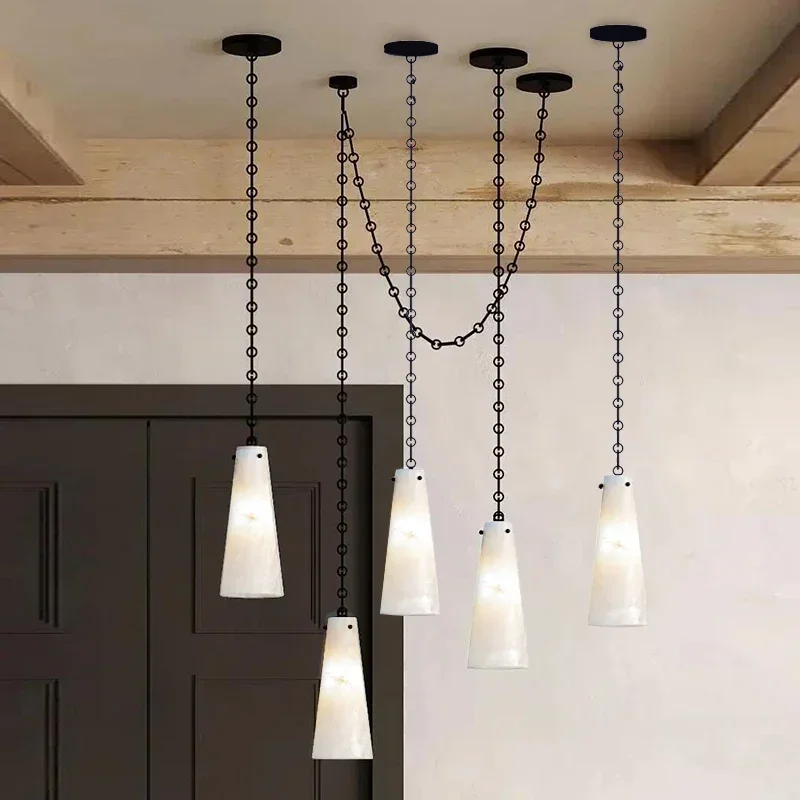 

Contemporary Marble Chandelier 5-Light Vintage Alabaster Pendant Cluster Lamp Luxury Kitchen Island Hanging Ceiling Light