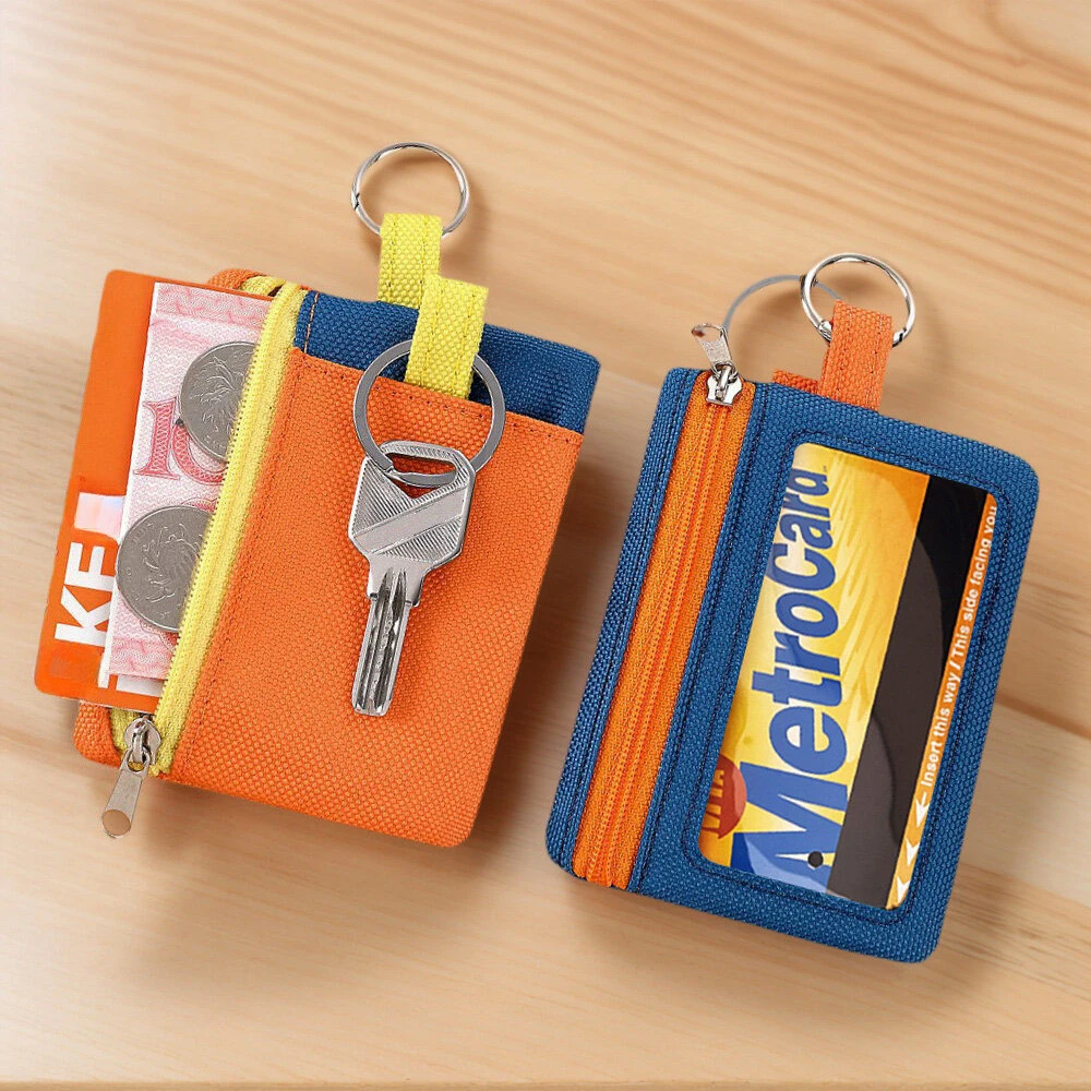 Japanese-style Cute Color-blocked Canvas Zipper Wallet Delicate Key ID Organizer Portable Coin Bus and Subway Card Holder Purse