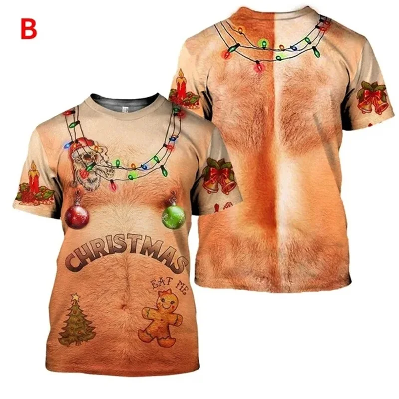 3D Print Funny Graphic T Shirts All Over Printed Hairy Ugly Christmas T Shirts For Men Casual Short Sleeve Streetwear Tee Tops