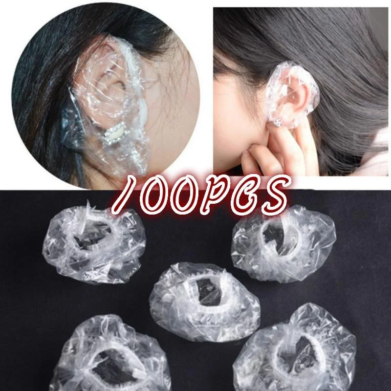 

ZK40 100Pcs Disposable Hairdressing Earmuffs Salon Clear Ear Cover Ear Protection Hair Dye Protect Cap Hair Color Styling Tool