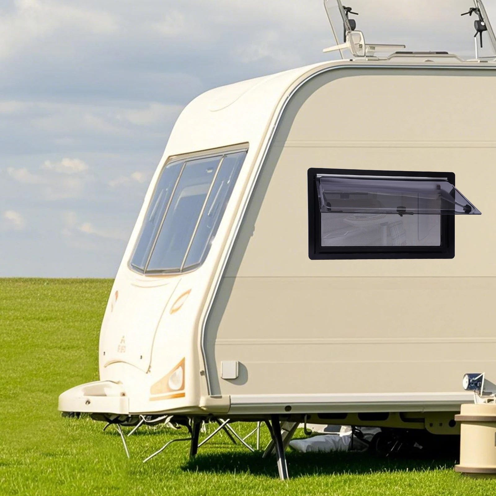 900*500 مللي متر 70 °   نافذة تخييم قافلة RV للتهوية المستقيمة مع شاشة أعمى للمركبات والمنزل المتنقلة والقوافل