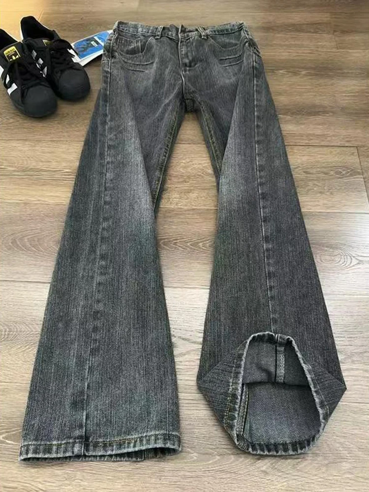 

Винтажные прямые джинсы Bla Waed для мужчин: модные, зауженные, с расклешением, средней посадкой, на молнии, для повседневной носки