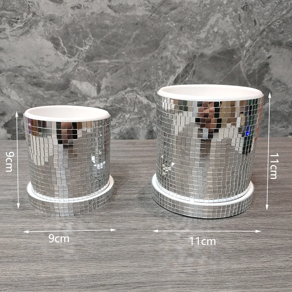 Disco Ball Planter Pot with Drainage Hole Ceramics Mirror Disco Ball Vase Plant Pot Flower Pot Flat Base Mirror Disco Ball Vase