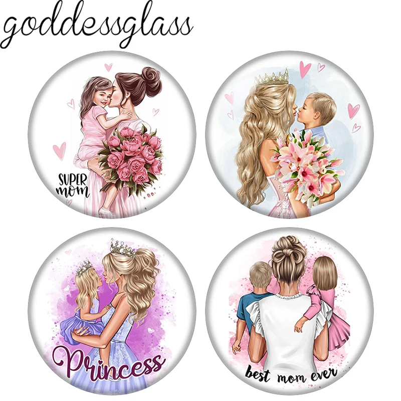 Best Mom Super Mom Princess Love Baby Kids 10pcs 12mm/18mm/20mm/25mm Round Photo glass cabochon demo flat back Making findings