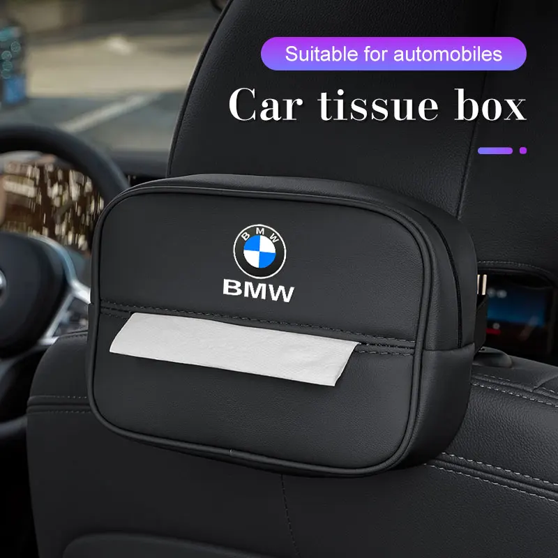 Portapañuelos de Microfibra para Coche BMW Serie 1 3 5 7 E38 E46 E60 E90 E87 F40 F48 G30 G20 i7 X1 X3 X5 X6 X7, Caja de Pañuelos de Cuero