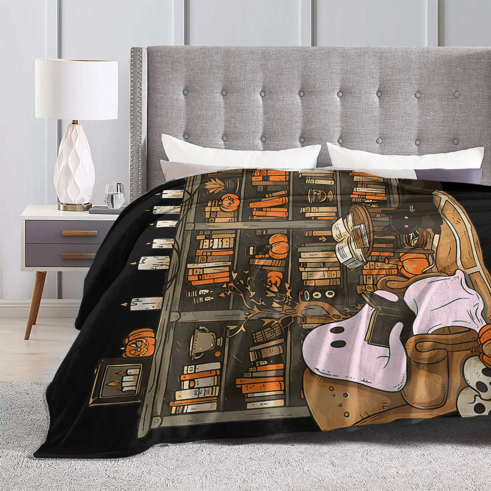 Ghost Book Reading Blankets Flannel Decoration Pumpkin Gothic Halloween Multifunction Throw Blanket Bed Bedroom Plush Thin Quilt