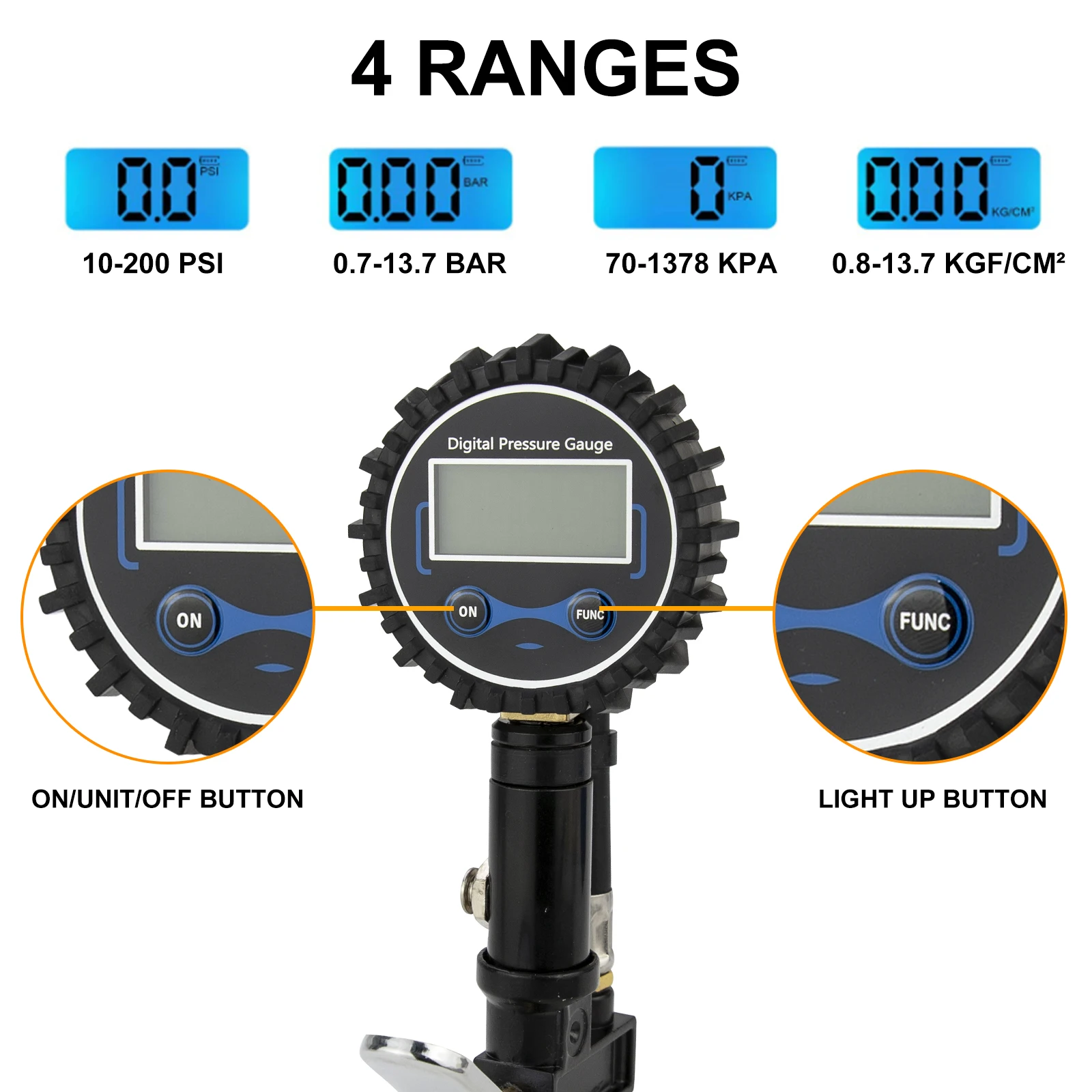 Car Tire Air Pressure Inflator Gauge Digital LCD Display Inflation Monitoring Manometer LED Backlight Vehicle Tester For Auto