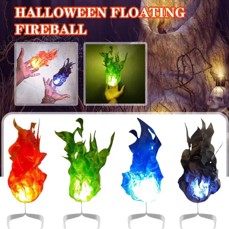 LED Floating Fire Flame Burning Ball Funny Terror Fireball Props Party Decoration Magical Trick Light Halloween Home Decoration