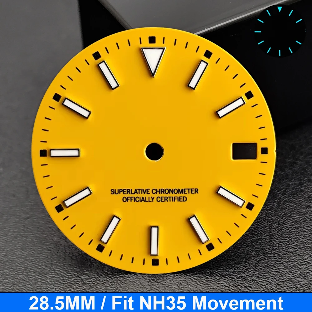 28,5mm Uhrenzifferblatt und Zeiger Set Blau-Grün Leuchtend Passend für NH35 E2824 M8215 Uhrwerk Super Leuchtende Uhrenmodifikation Ersatzteile – Detail 10