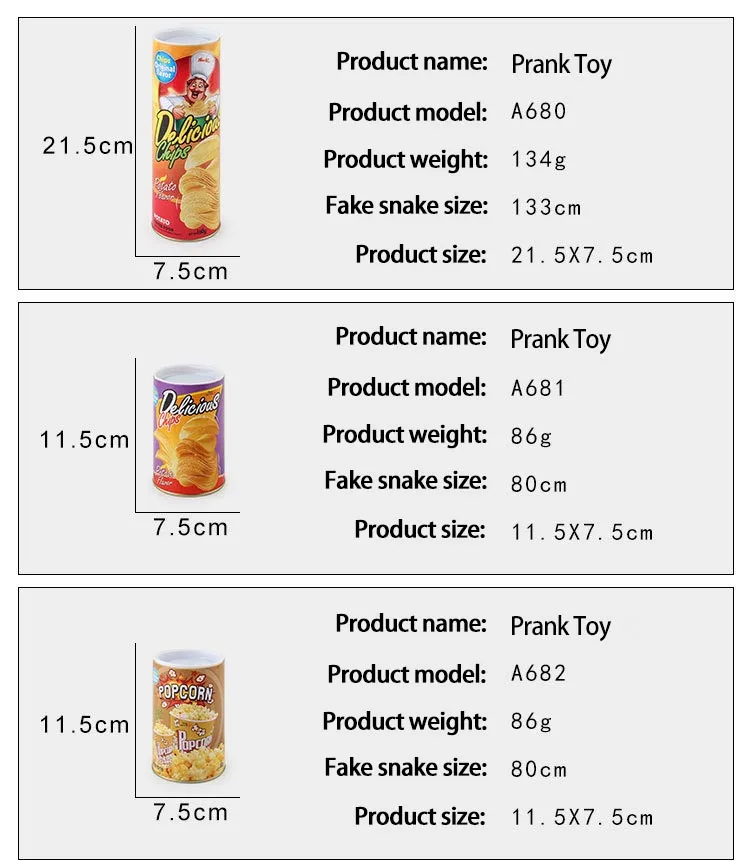 Scherzartikel: Schlange, die aus einer Kartoffelchips-Box springt, realistische Simulation, gruselige Frühlingsschlange, Halloween, Aprilscherz-Geschenk – Detail 10