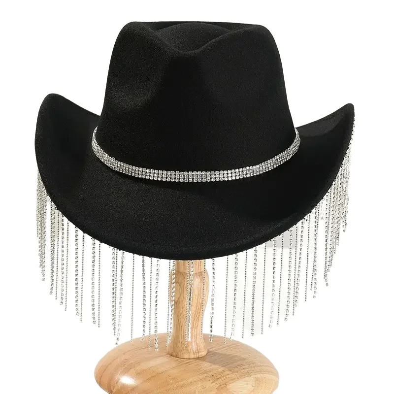 Hongluan glitter traje chapéu adulto & cowboy chapéus strass para mulher, cowboy cosplay acessórios femininos & cowgirl boné