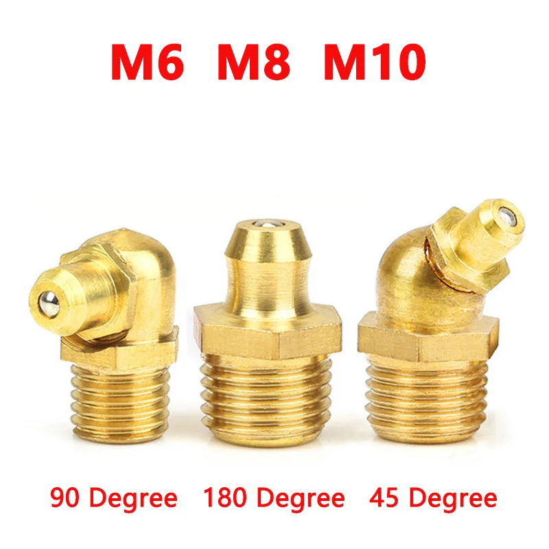 

5/10pcs M6 M8 M10 Brass Hydraulic Grease Nipple Fittings Thread Pitch 1mm 45 /90/180 Degree For Car Oil Nozzle Fitting Kit