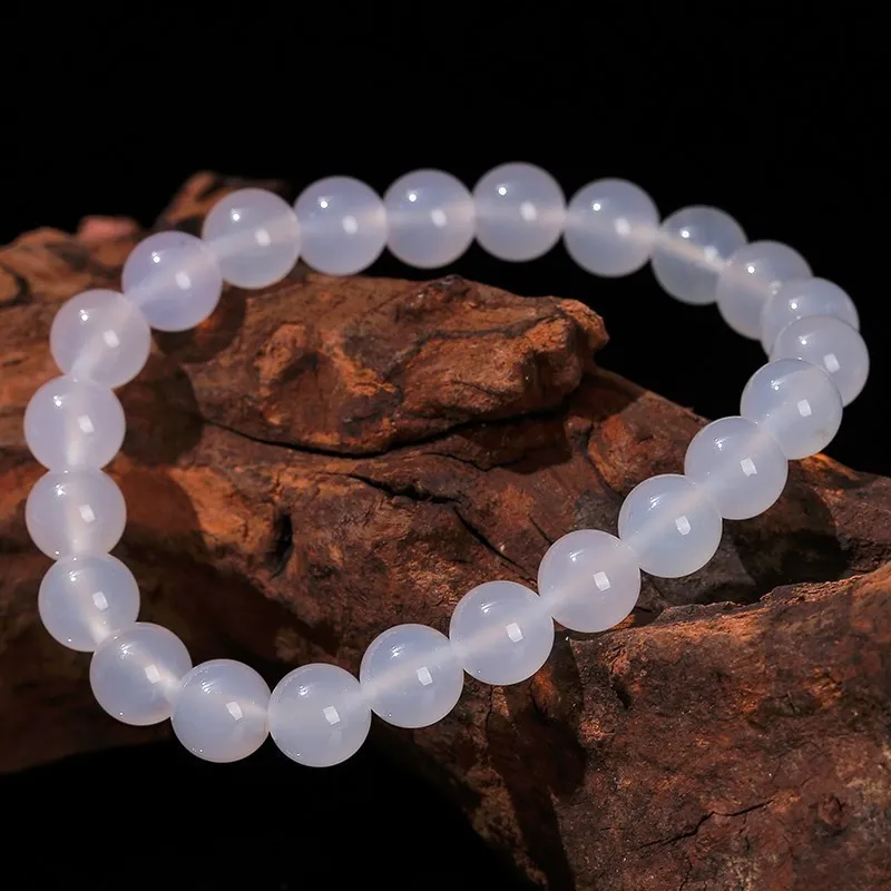 JD 7A Natural White Agate Strand Bracelet Women Men Round Bead Stretch Energy Yoga Bracelet 6 8 10 12mm Meditation Yoga Jewelry