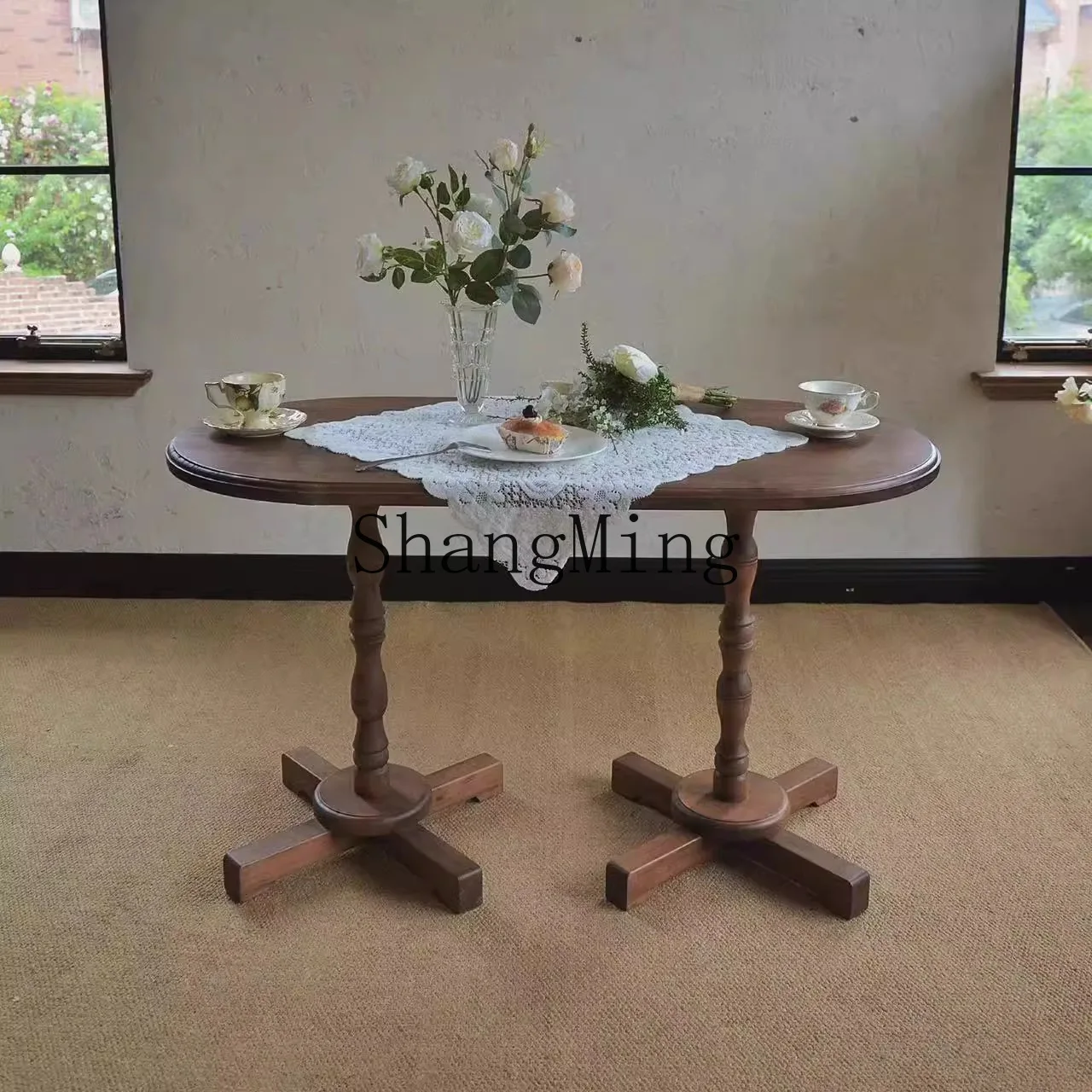 ZYY simple meal  coffee table solid wood oval long table personalized multi-function square circle tea table edge