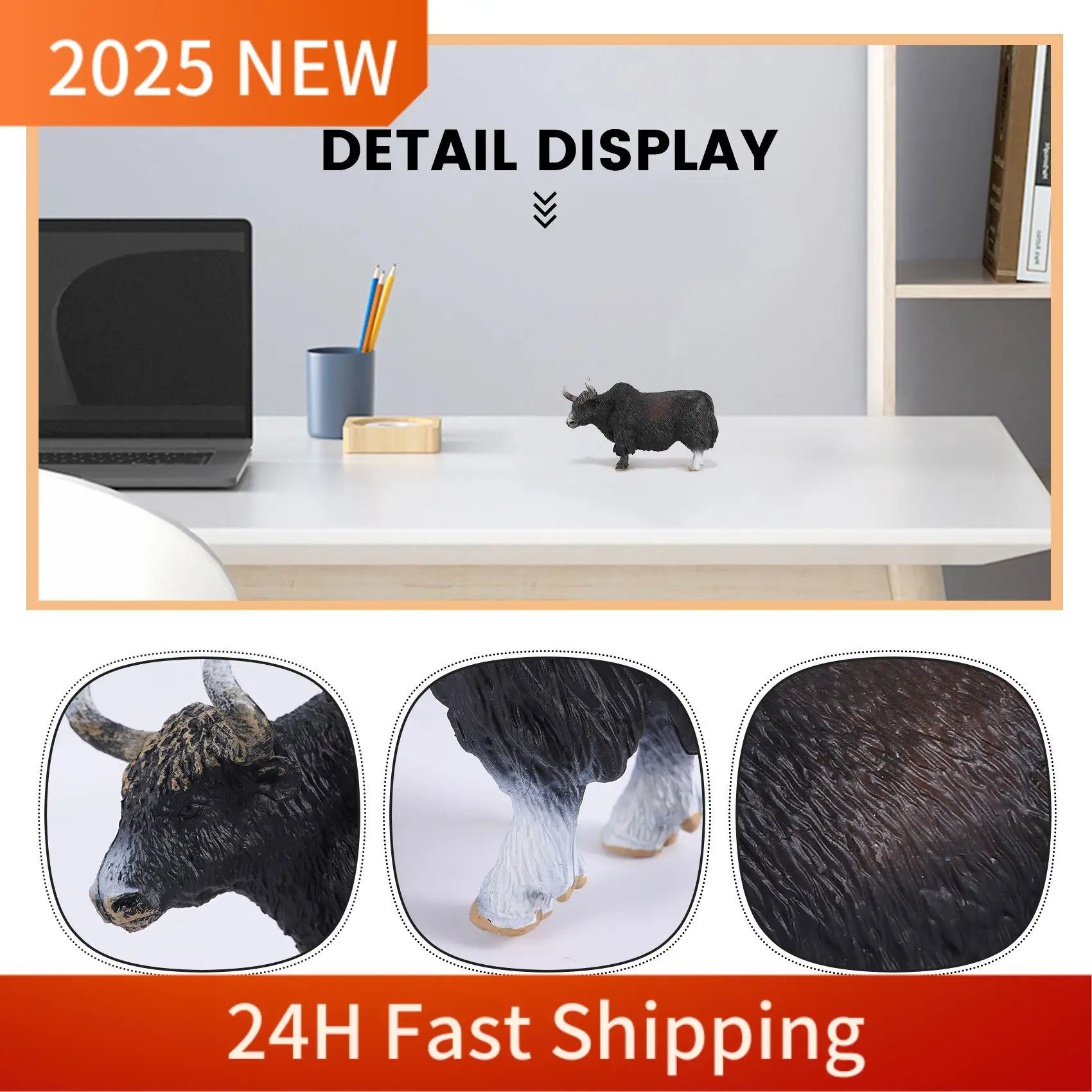 

A49U 14.5X3.5X8.5Cm Classic Black Yak Animals Action Figures Cattle Bull Ox Figurine Pvc Cute Lifelike Model