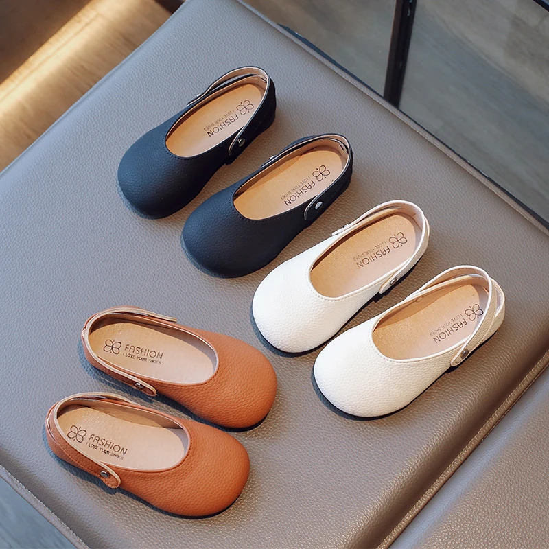 

Туфли на плоской подошве для девочек, однотонные матовые детские тапочки без шнуровки с ремешком на спине, дышащие коричневые, бежевые детские тапочки Мэри Джейн для отдыха, размеры 23–34