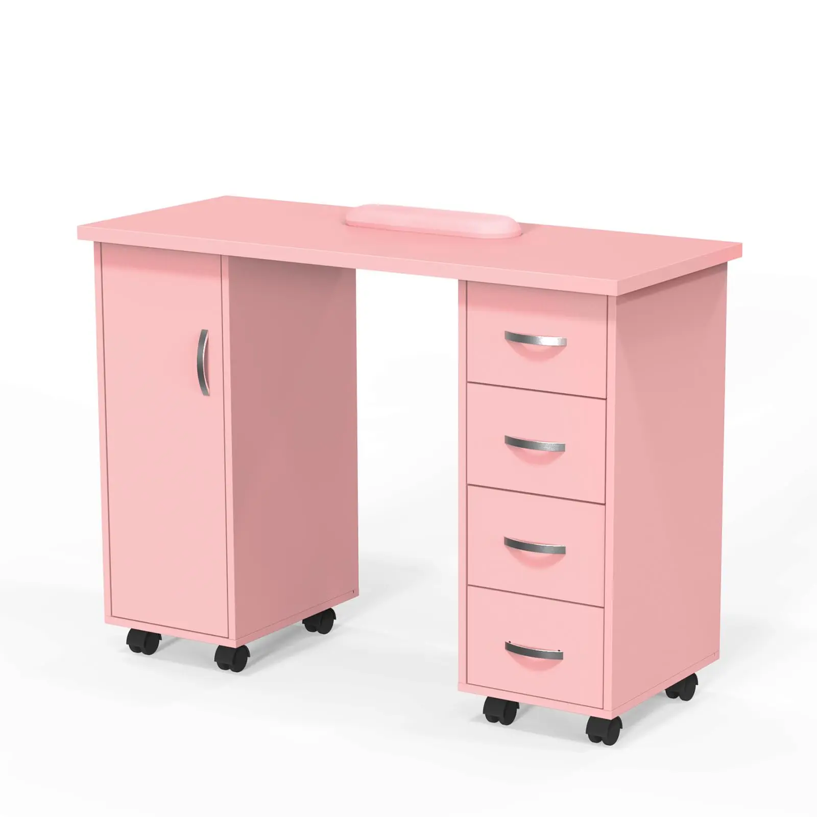 OmySaon Manicure Table Nail Desk w/Cabinet, Drawers, Wheels & Wrist Rest, Spa Salon Beauty Home Wooden Technician