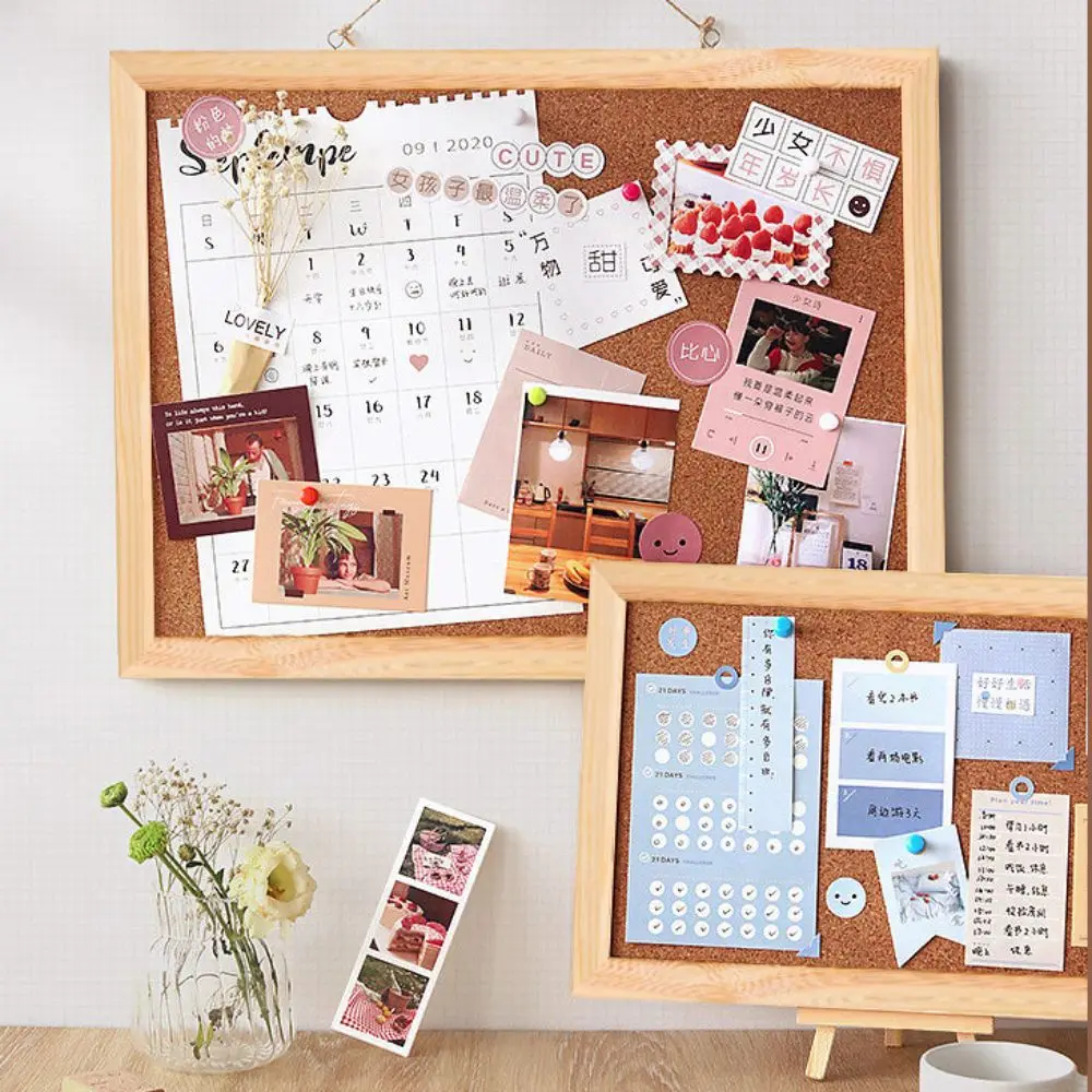Practical Double-sided Cork Notice Board Thickened Wall Hanging Message Boards DIY Photo Display Board Office