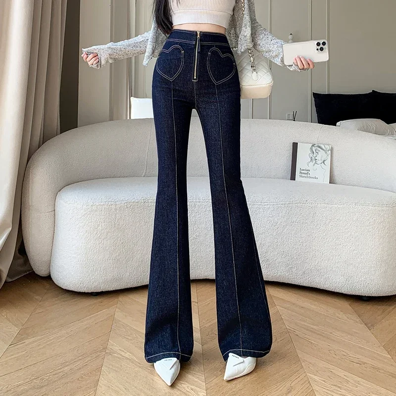 

Lady Fashion High Waisted Jeans Woman Clothing Girls Casual Streetwear Lim-Fit Denim Trousers Female Vintage Bell-bottoms 8805