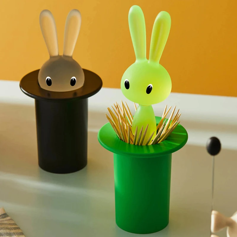 Lovely Cartoon Rabbit Toothpick Holder Press Type Cotton Swab Storage Box Cute Dustproof Toothpicks Organizer