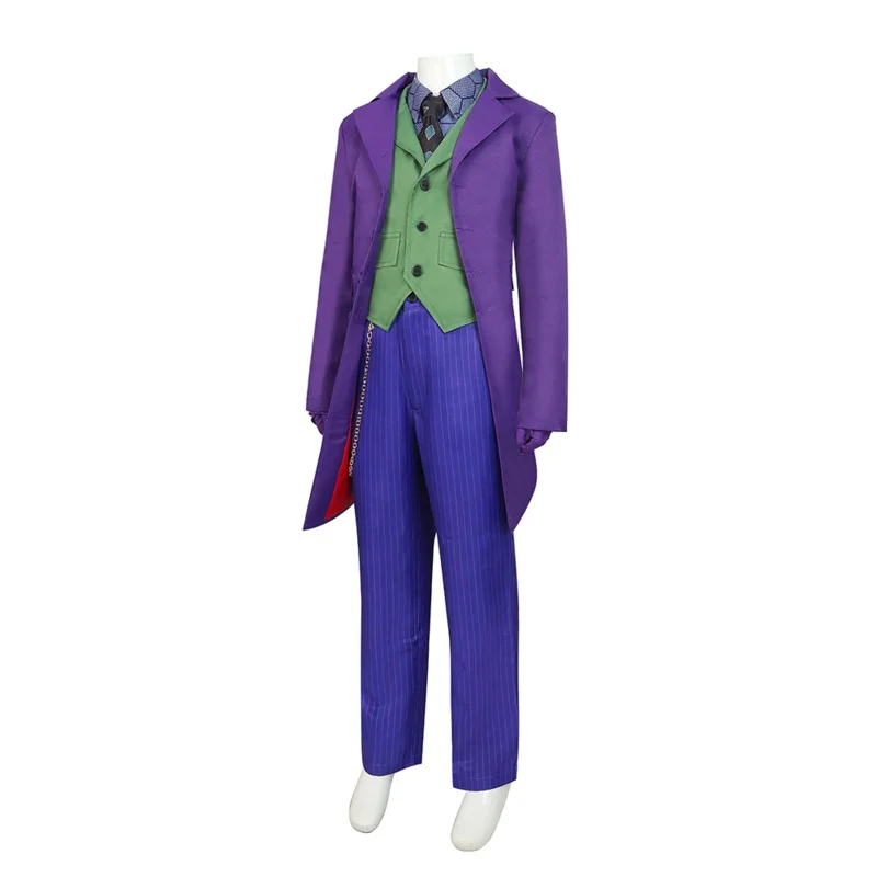Dark Cos Joker Knight Cosplay Costume for Boys, Coat, Pants, Vest, Fantasy Outfits, Halloween Carnival Party, Role-Playing Costu