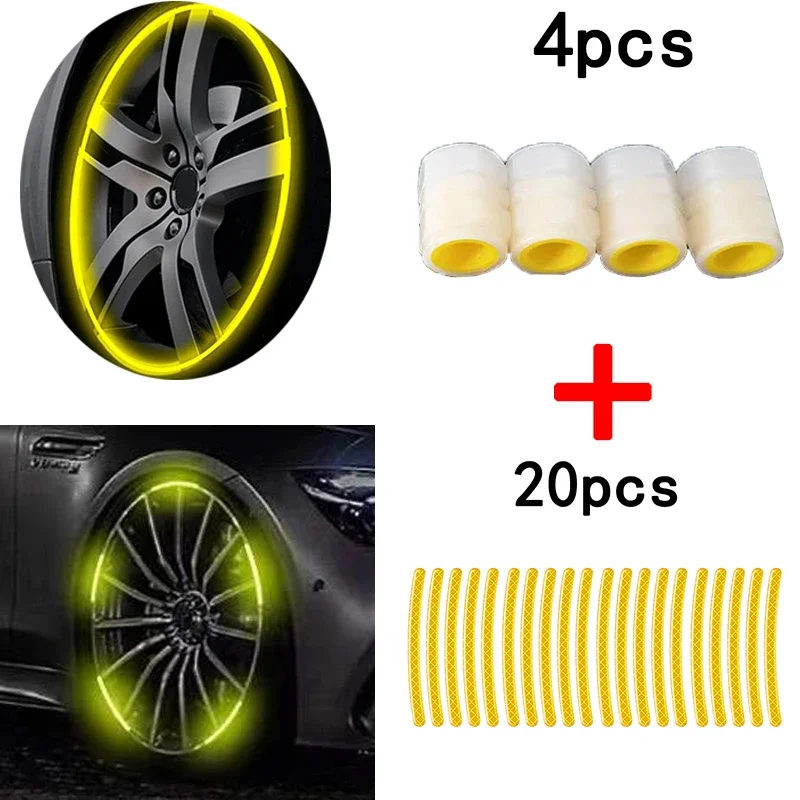 Car Wheel Reflective Stickers Luminous Valve Caps Fluorescent Motorcycle Bicycle Wheel Styling Tyre Hub Universal Accessories