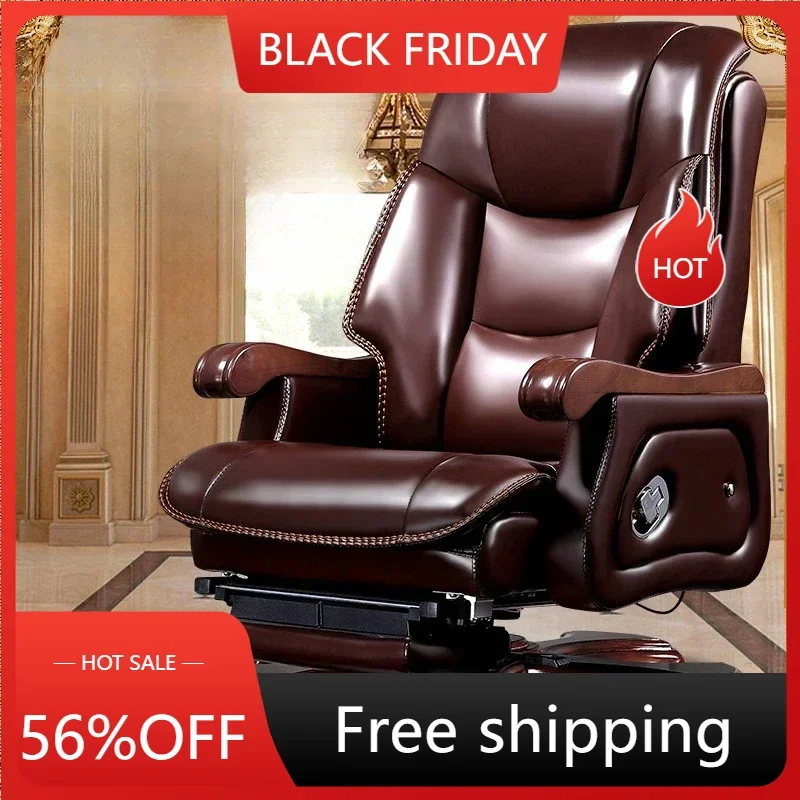 Boss Leather Class Cowhide Office Chair General Manager Swivel Chair Massage Reclining Silla De Escritorio Home Chinese Style