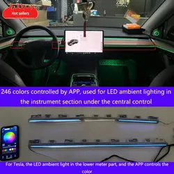 Luce ambientale a LED a 246 colori per Tesla Model 3/Y Center Dashboard luce ambientale LED porta anteriore luce ambientale controllo App