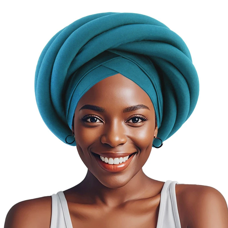 Twisted Braid Sponge Turban Cap for Women African Head Wraps Nigeria Autogele Headtie Muslim Bonnet Hijab Hat Headwear Turbante