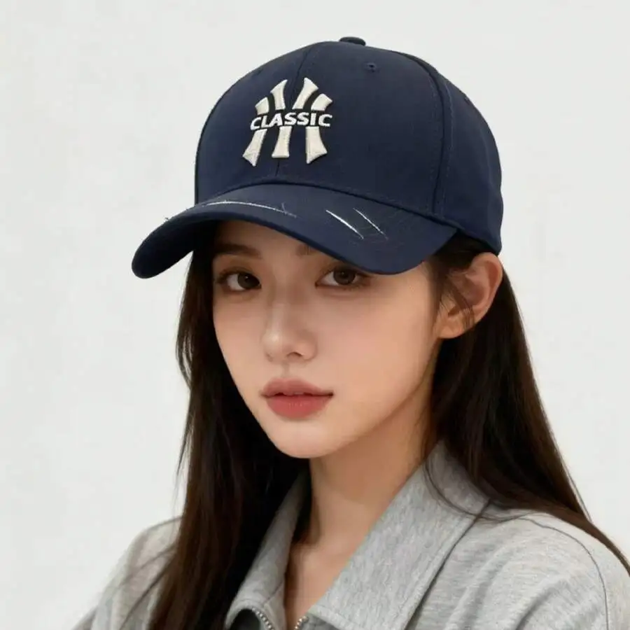 

Vintage Distressed Structured Baseball Cap With Letter Embroidery Curved Visor Sun Protection