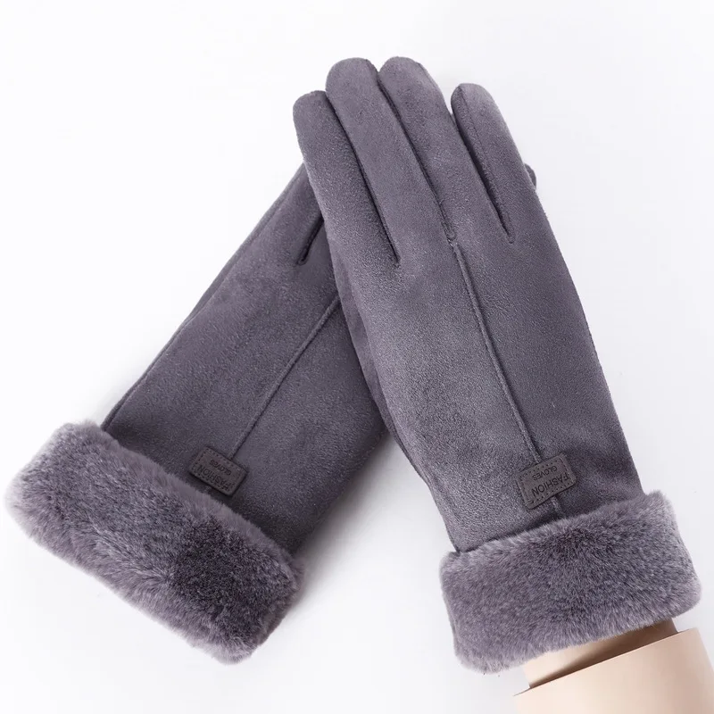 Women Winter Thick Plush Leather Gloves Fashion Winter Warm Skiing Outdoor Women Gloves Lady Elegant Casual Touch Screen Gloves