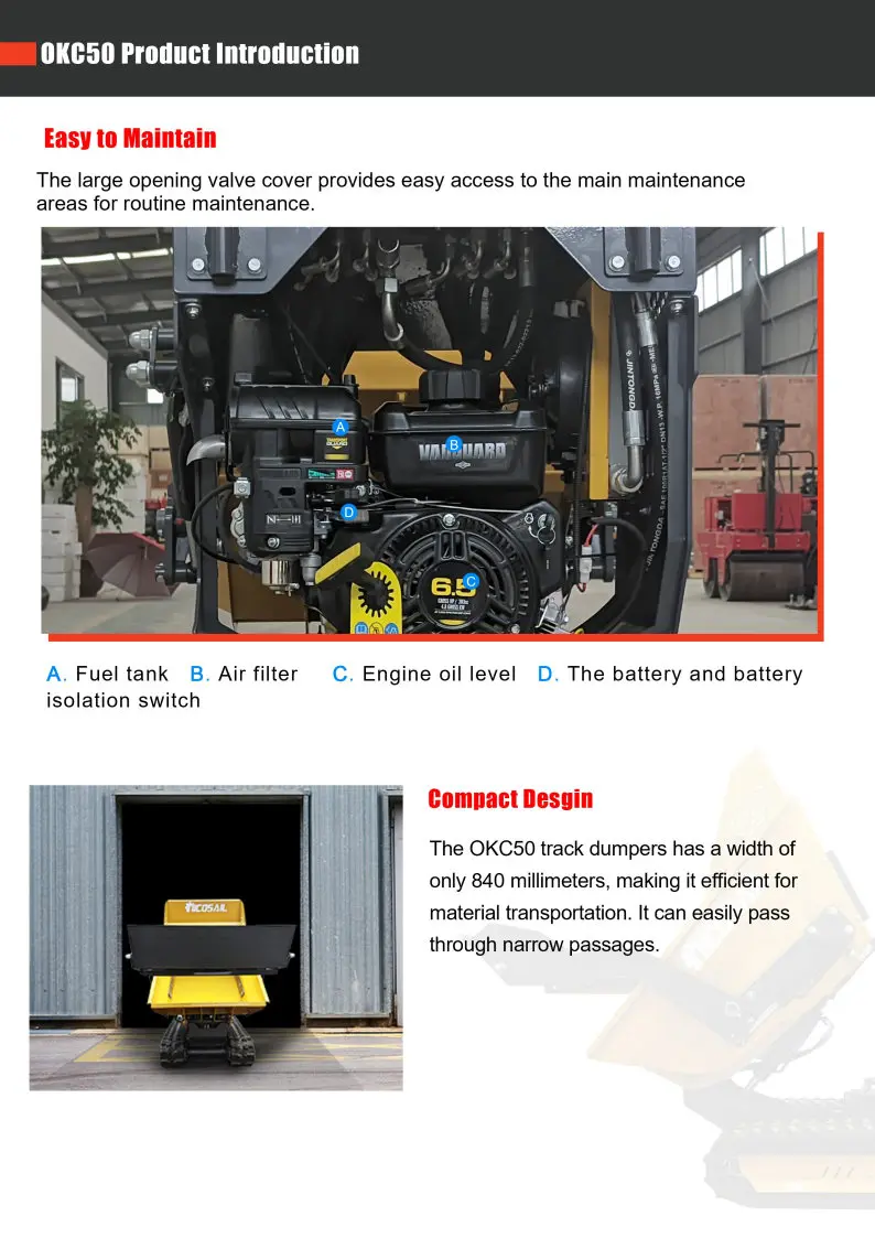 Kundenspezifischer 1200kg Raupendumper mit EPA-Zertifizierung, hoher Leistung für komplexes Gelände, Mini-Raupendumper – Detail 7