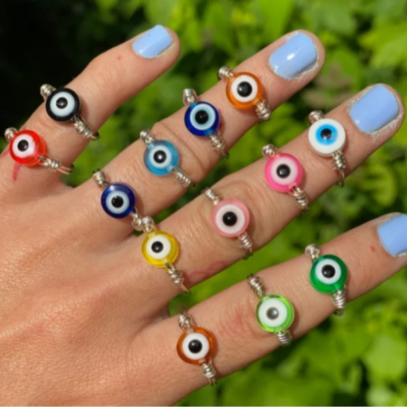 

20pc Colorful Evil Eye Beads Ball Finger Knuckle Rings for Women Gift Party Street Turkish Lucky Eye Ring