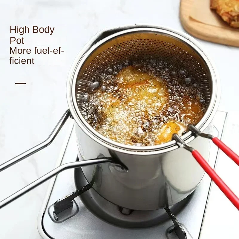 Stainless Steel Deep Frying Pot Tempura French Fries Fryer with Strainer Chicken Fried Pan Kitchen Cooking Tool Fritadeira Oil