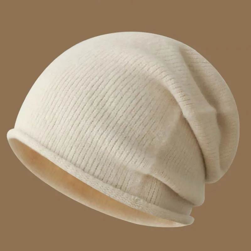 New Popular Unisex Solid Color Wool Cashmere Winter Hat For Woman Edege Curl Cashmere Beanies Female Warm Wool Skullies Gift Cap