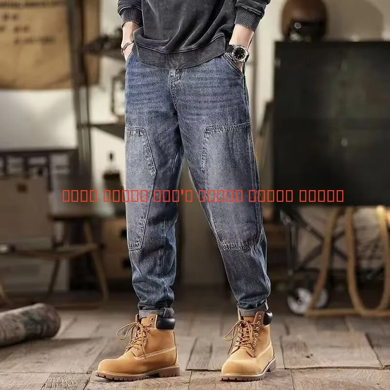 

Мужские джинсы в стиле ретро, свободные прямые брюки из денима, молодежная мода, весенне-осенняя одежда, длинные брюки из смесового хлопка