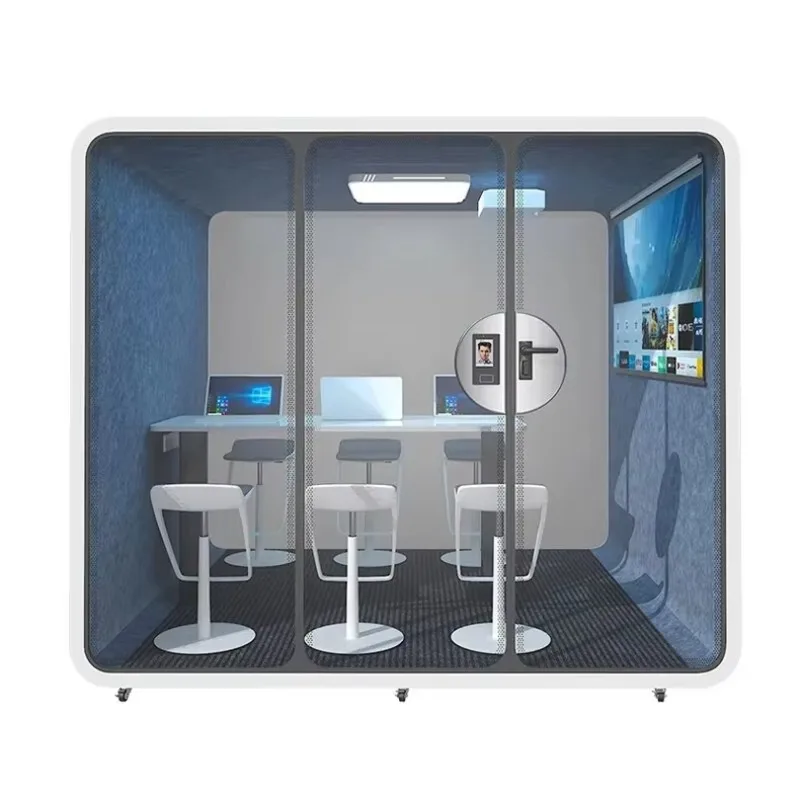 FOODLINE Customized 4-Person Modular Office Work Meeting Pod Eco-Friendly Phone Booth Silent Cabin with Facial Recognition Lock