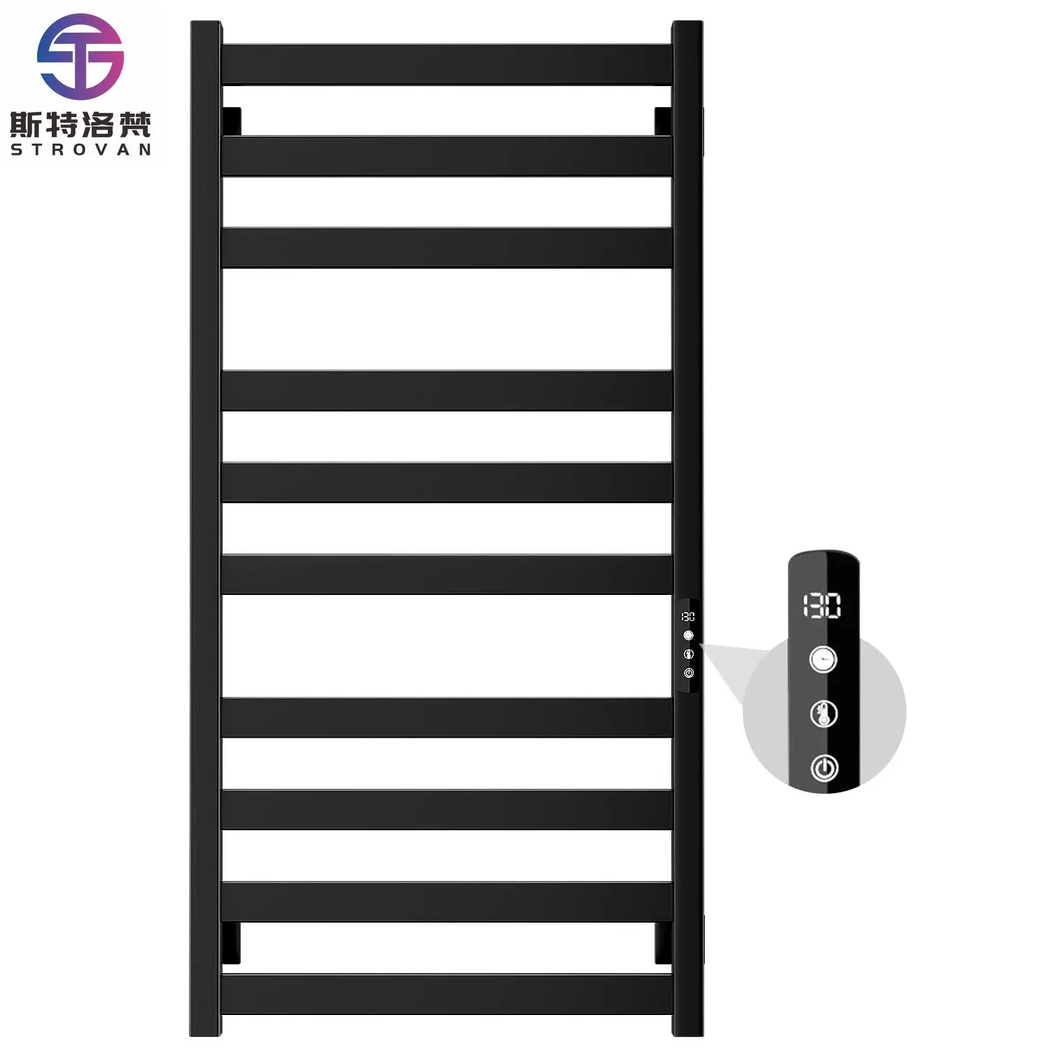 

AluminumBathroom Towel Warmer with Smart Touchscreen Timer - Wired/Plug-in Model (Black)