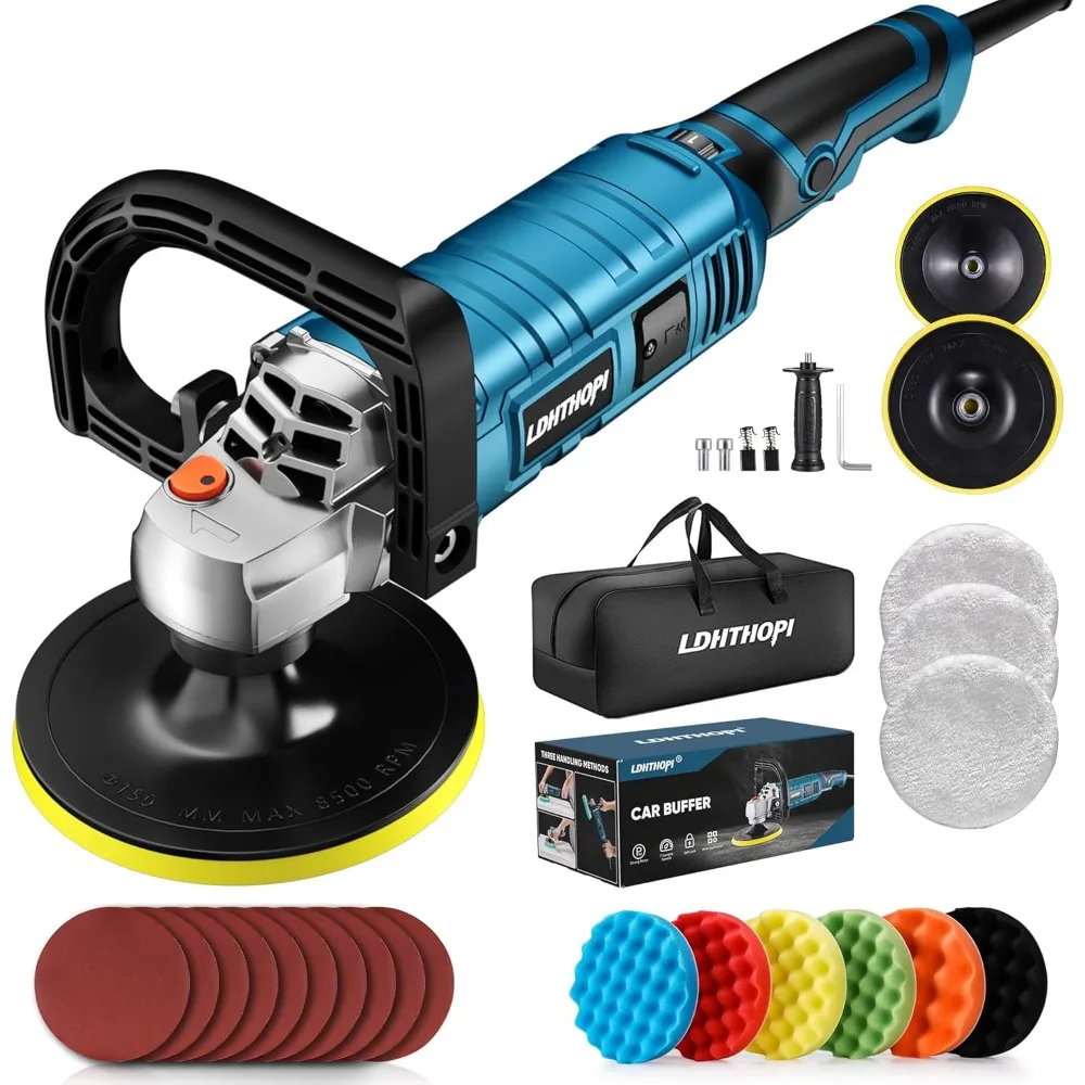 

1600W 7-Inch Rotary Buffer Polisher with Variable Speeds, Detachable Handle for Car and Boat Polishing