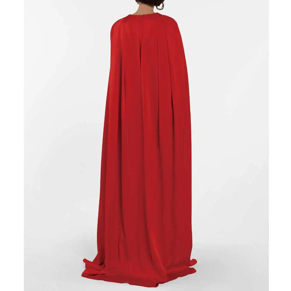 YUMDI Red Crepe Long Sleeve Shawl Evening Dress Special Occasion Formal Gown Wedding Party Dress Luxury Evening Dress 2023