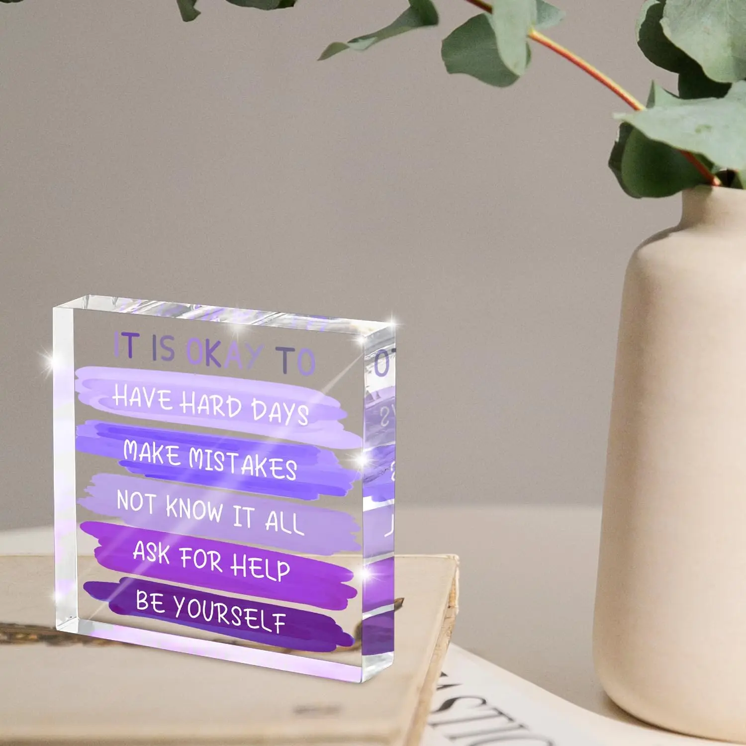 الصحة العقلية "هل على ما يرام..." علامة مكتب - ديكور تأكيد أكريليك أرجواني مقاس 4 × 4 بوصة للنساء، ديكور مكتب العلاج