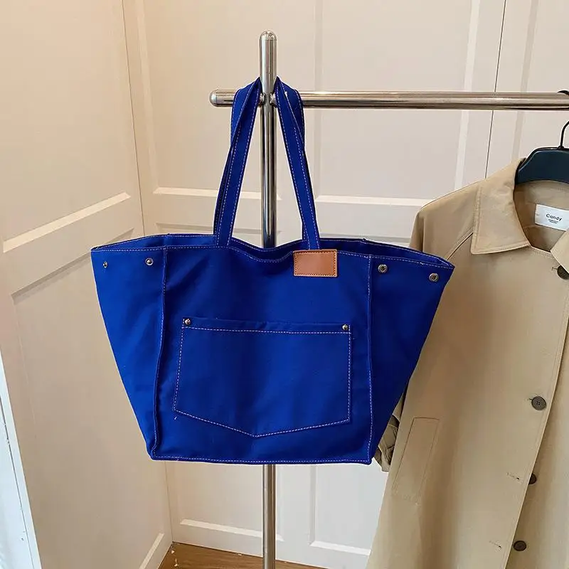 

【xxx】1Pc Women's Tote Bag Canvas Sewing Thread Large Capacity Advanced Sense Handbag Convenient[S14]