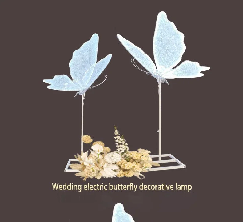 2er-Set Weiße Leuchtende Schmetterlinge als Hochzeitsdekoration, Eisenflügel mit Lichtern, Elektrische Dekorationsornamente für Hochzeitsbühnen – Detail 1
