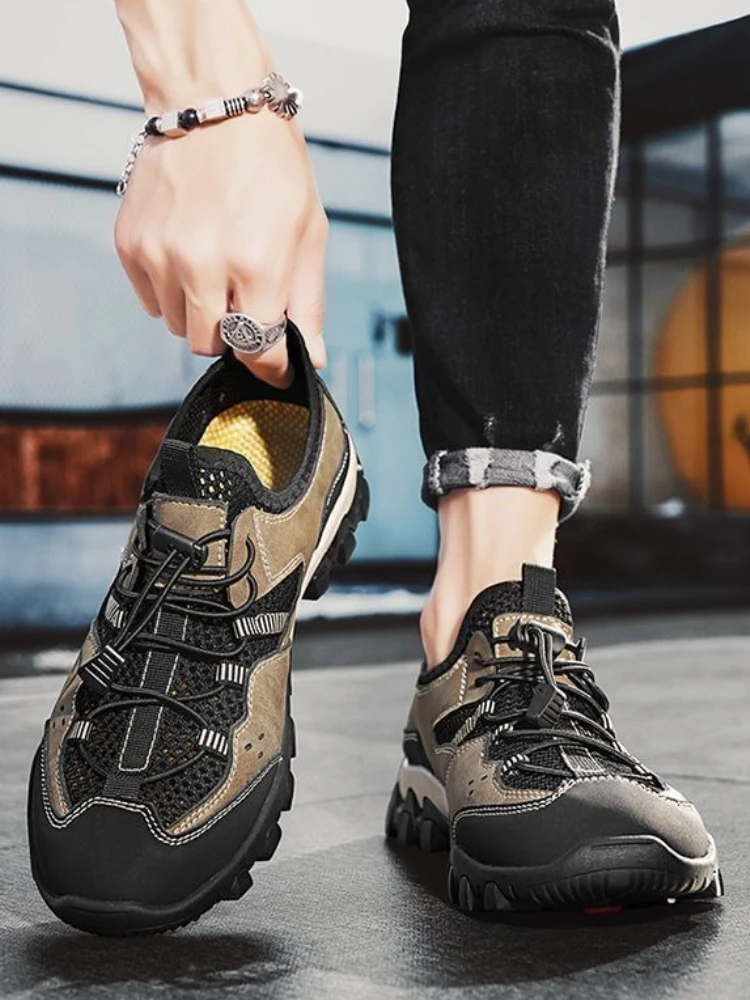 

​ Мужская спортивная обувь для горных пеших прогулок, без шнуровки, низкая цена, удобные спортивные кроссовки унисекс, весенне-осенние мужские повседневные кроссовки высокого качества